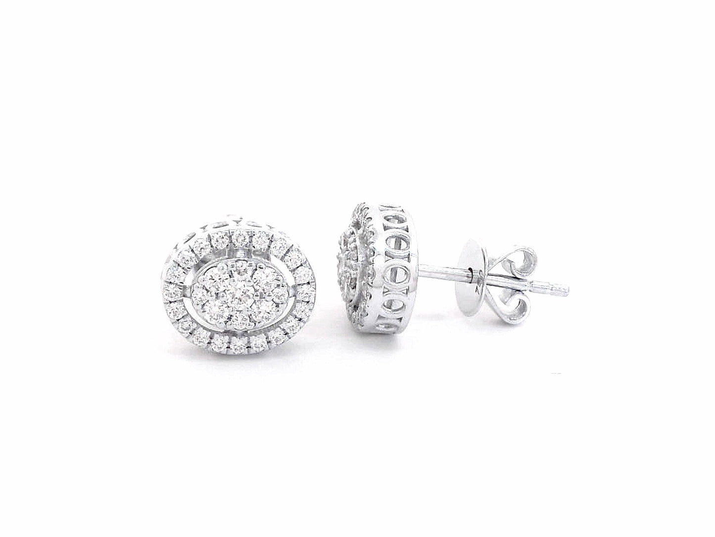 18K gold diamond halo stud earrings featuring 0.42ct diamonds for an elegant and timeless look.