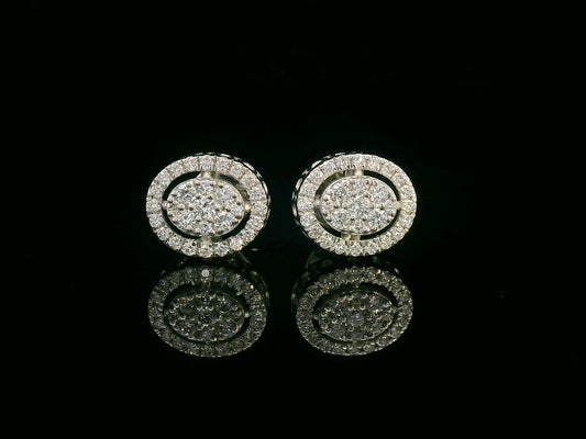 18K gold diamond halo stud earrings featuring 0.42ct diamonds for an elegant and timeless look.