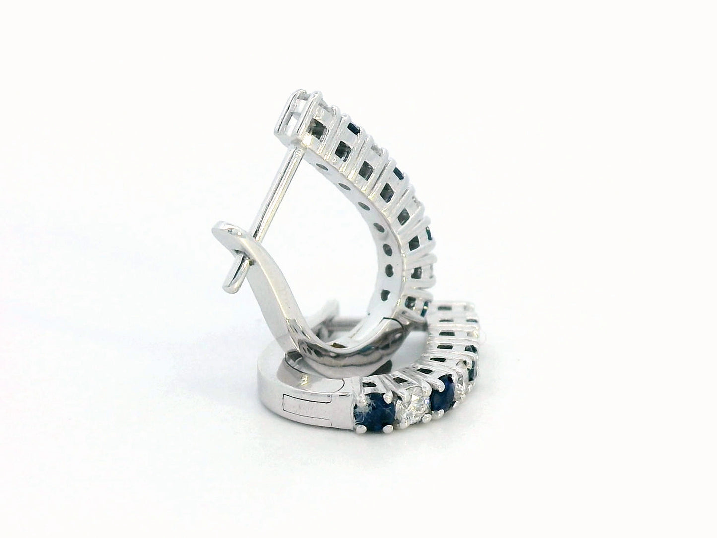 18K white gold sapphire and diamond hoop earrings – elegant birthstone jewelry with 0.32 CT diamonds and 0.41 CT sapphires