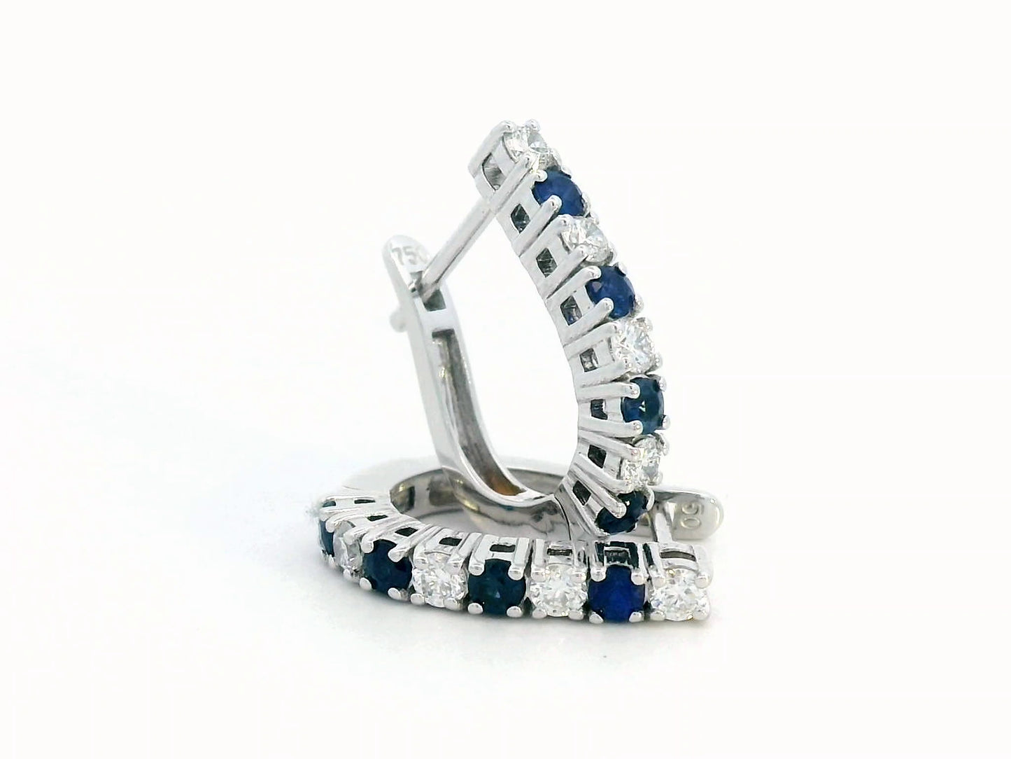18K white gold sapphire and diamond hoop earrings – elegant birthstone jewelry with 0.32 CT diamonds and 0.41 CT sapphires