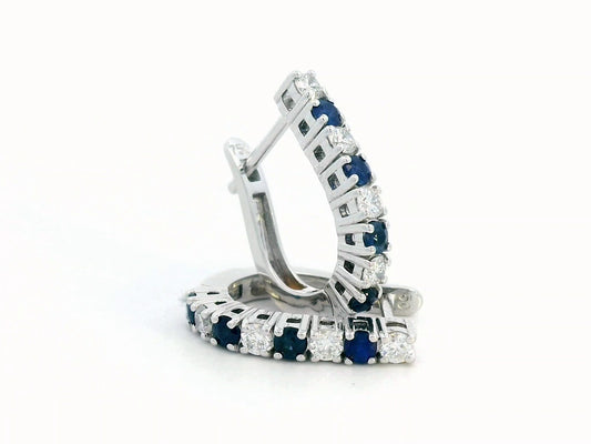 18K white gold sapphire and diamond hoop earrings – elegant birthstone jewelry with 0.32 CT diamonds and 0.41 CT sapphires