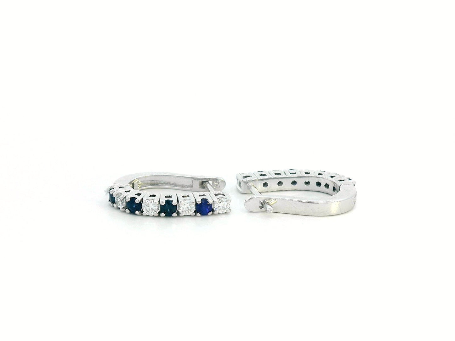 18K white gold sapphire and diamond hoop earrings – elegant birthstone jewelry with 0.32 CT diamonds and 0.41 CT sapphires