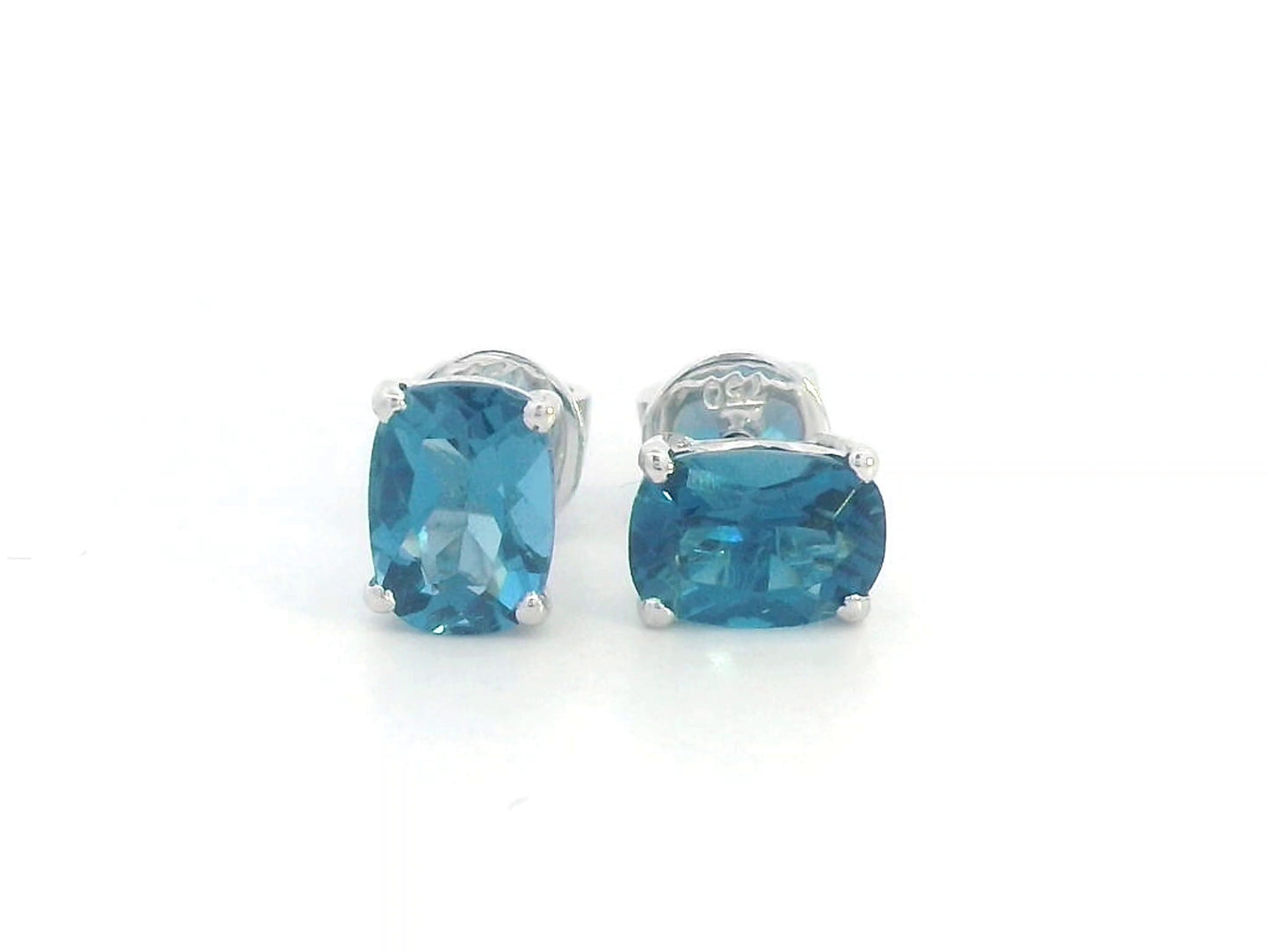 Oval London Blue Topaz Stud Earrings in 18K Gold – 2.02 Carats, Classic Four-Prong Setting