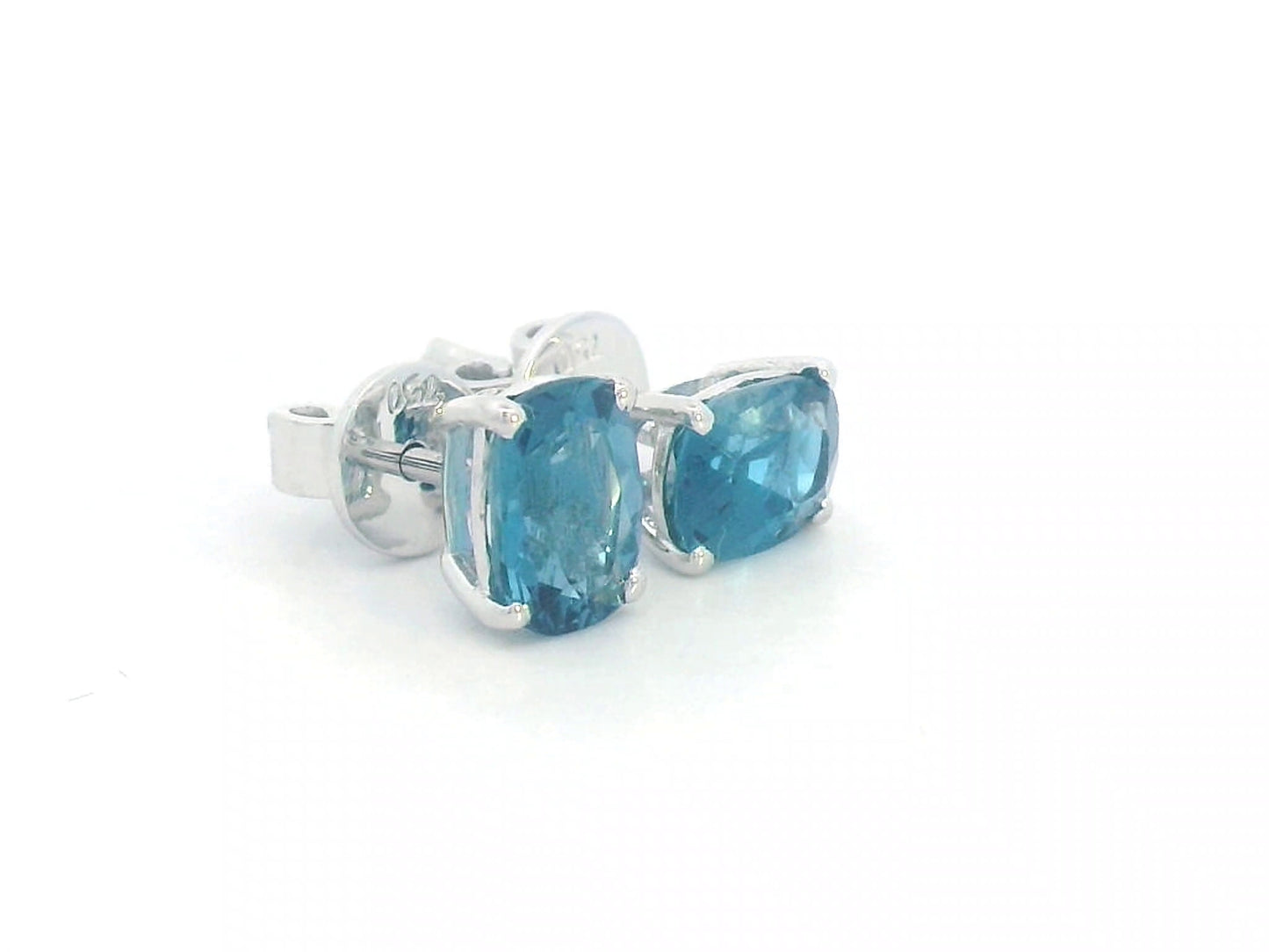 Oval London Blue Topaz Stud Earrings in 18K Gold – 2.02 Carats, Classic Four-Prong Setting