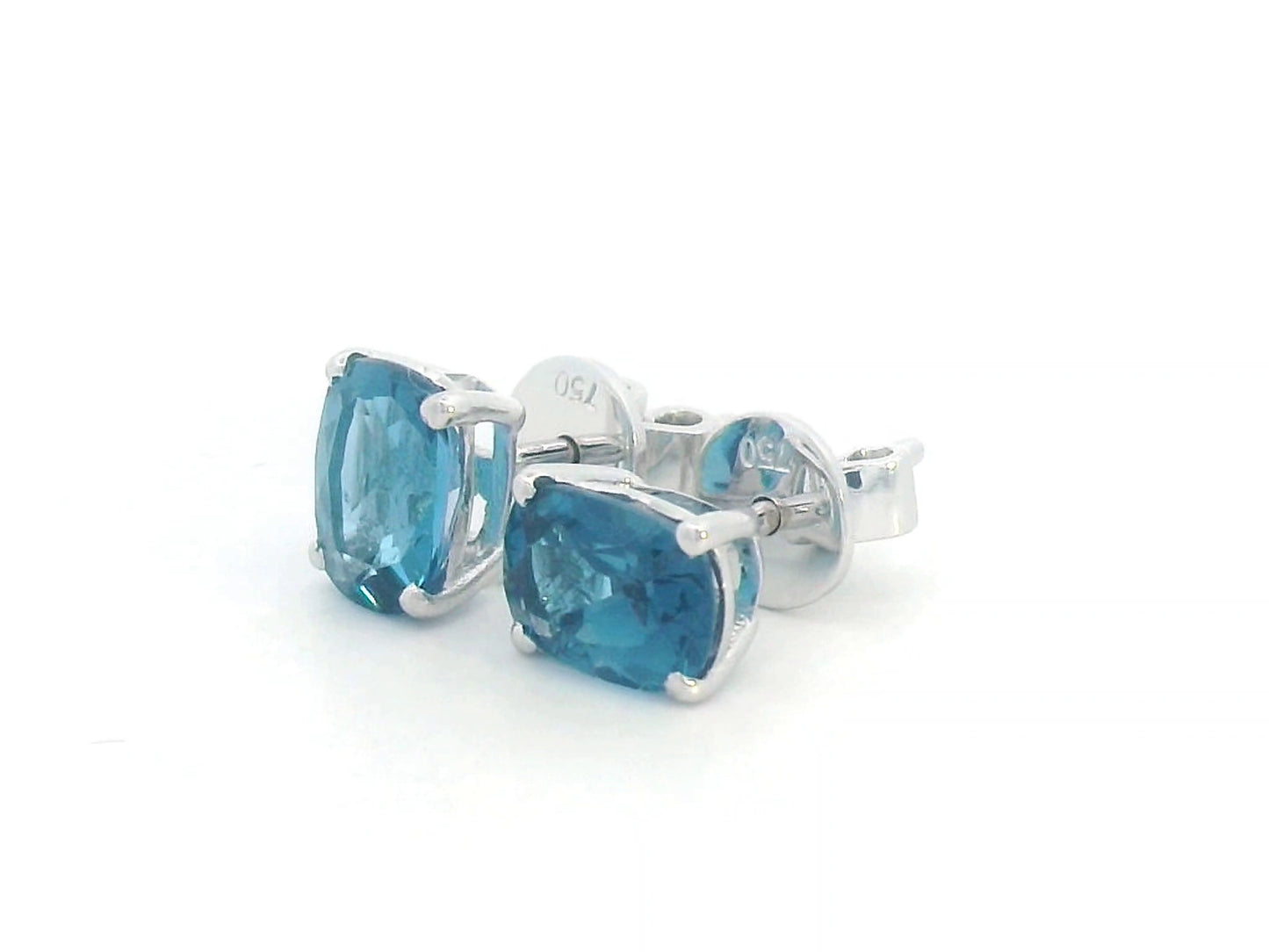 Oval London Blue Topaz Stud Earrings in 18K Gold – 2.02 Carats, Classic Four-Prong Setting