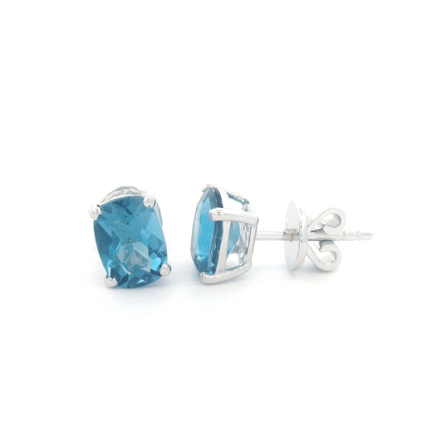 Oval London Blue Topaz Stud Earrings in 18K Gold – 2.02 Carats, Classic Four-Prong Setting
