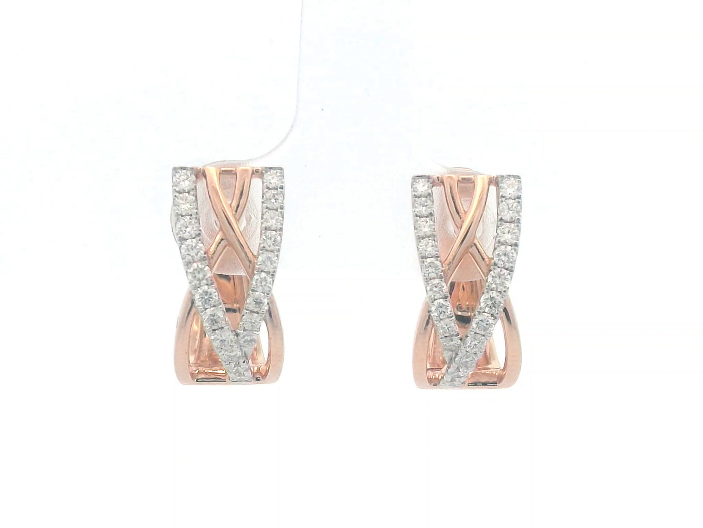 18K gold crisscross diamond huggie earrings, featuring a sleek, contemporary design with 0.52 carats of brilliant diamonds.
