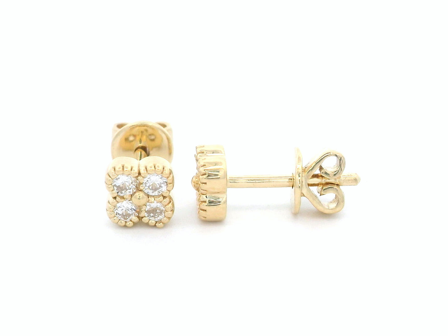 18K yellow gold diamond stud earrings with floral cluster design – 0.30ct minimalist style