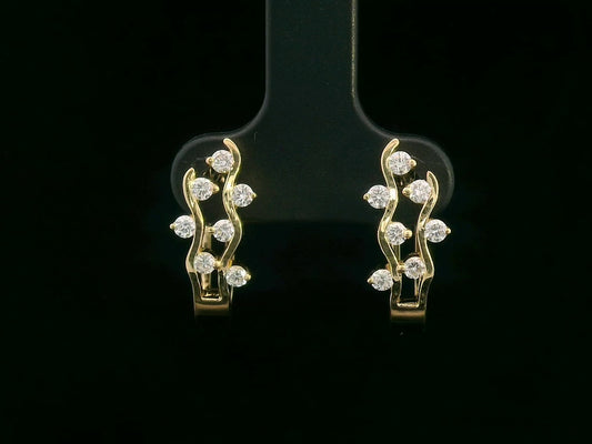 18K Yellow Gold Hoop Earrings with Wave-Inspired Diamond Design – 0.40ct Total