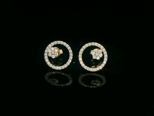 18K gold floral diamond earrings with 0.33 carat round diamonds in a circular stud design