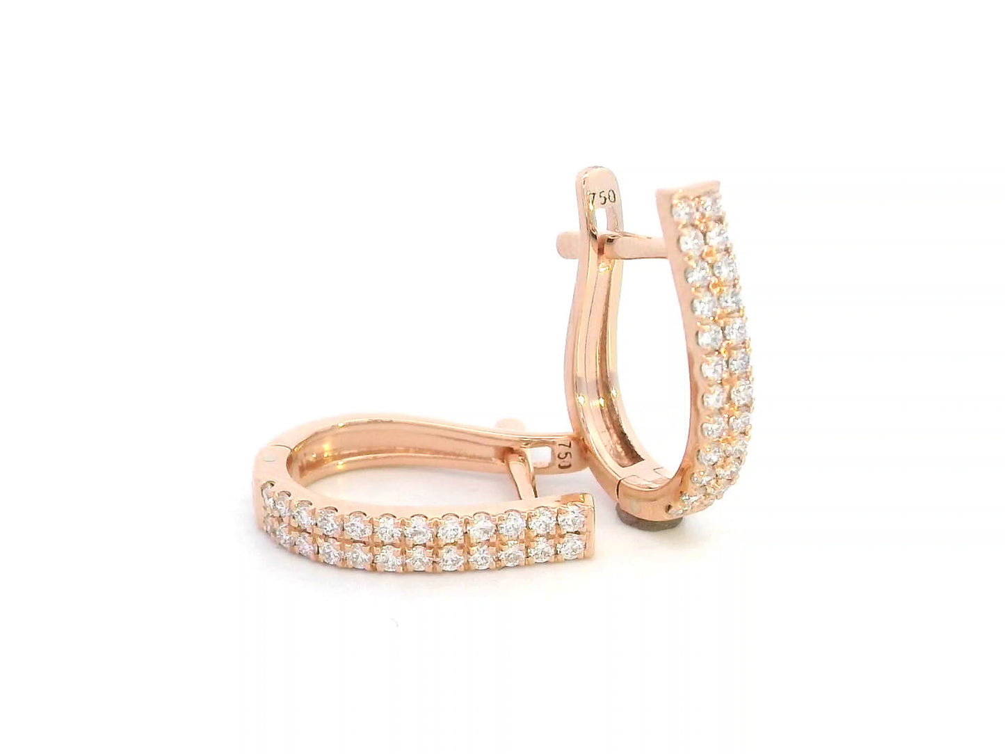 18K rose gold huggie earrings with 0.25 carat round diamonds in dual row setting