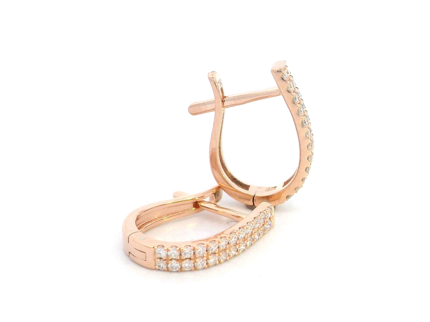 18K rose gold huggie earrings with 0.25 carat round diamonds in dual row setting