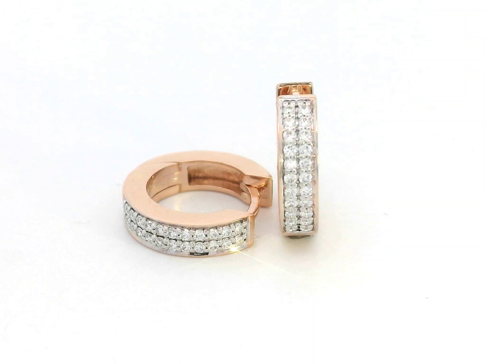 18K rose gold huggie earrings with double row channel-set diamonds