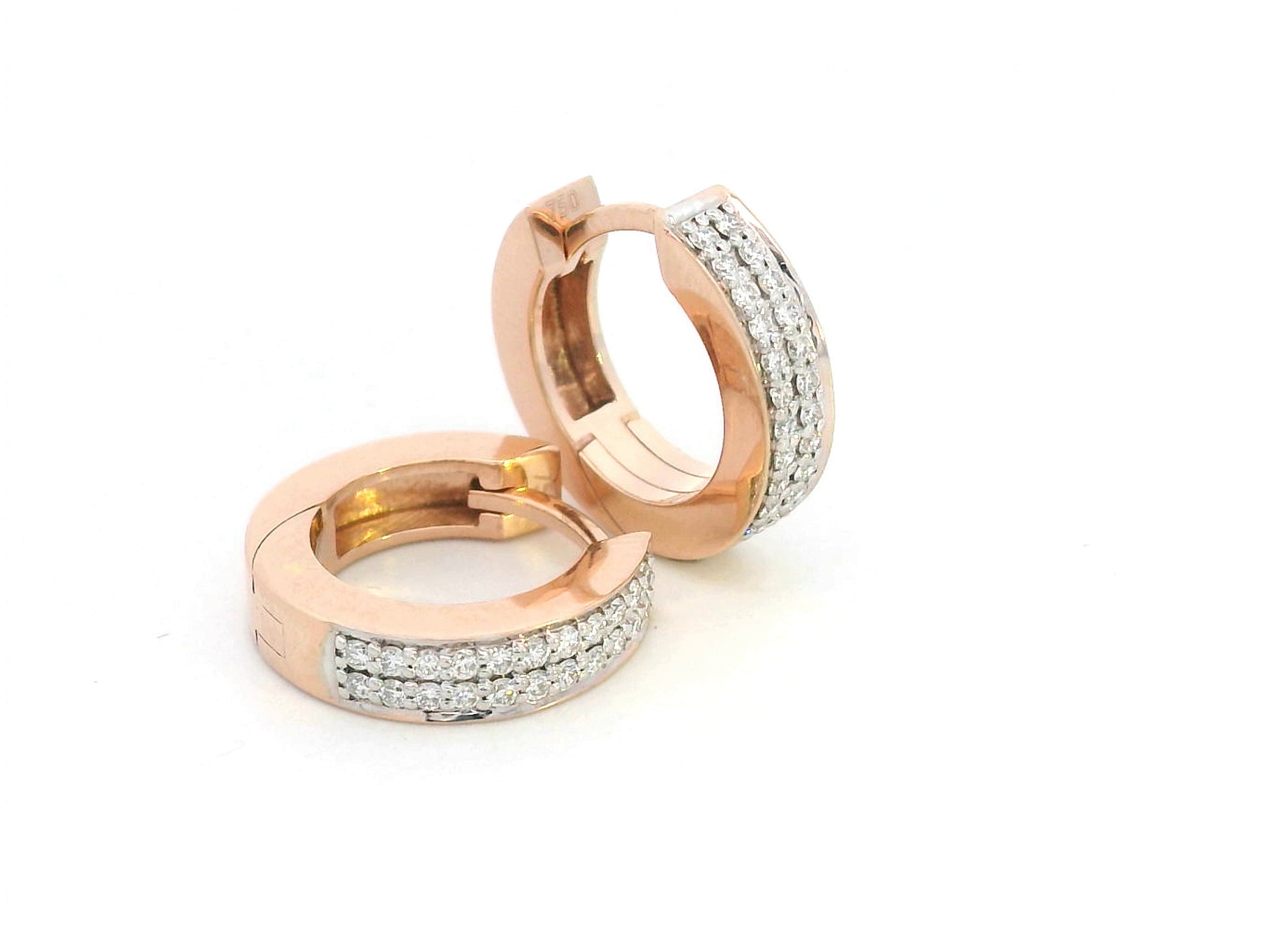18K rose gold huggie earrings with double row channel-set diamonds