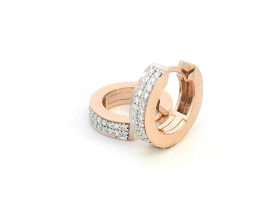 18K rose gold huggie earrings with double row channel-set diamonds