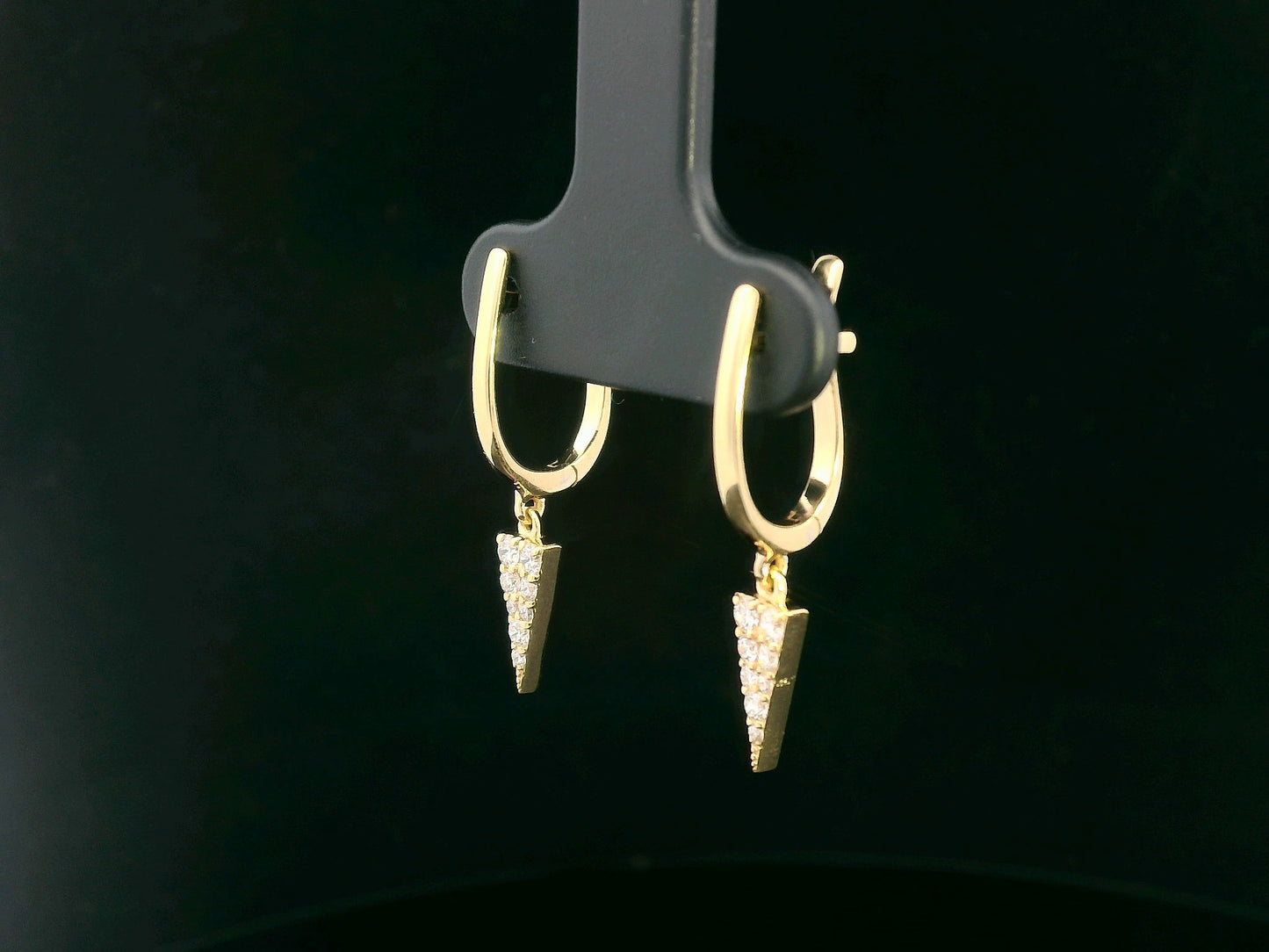 18K yellow gold drop earrings with spike-shaped diamond dangle totaling 0.24 carats