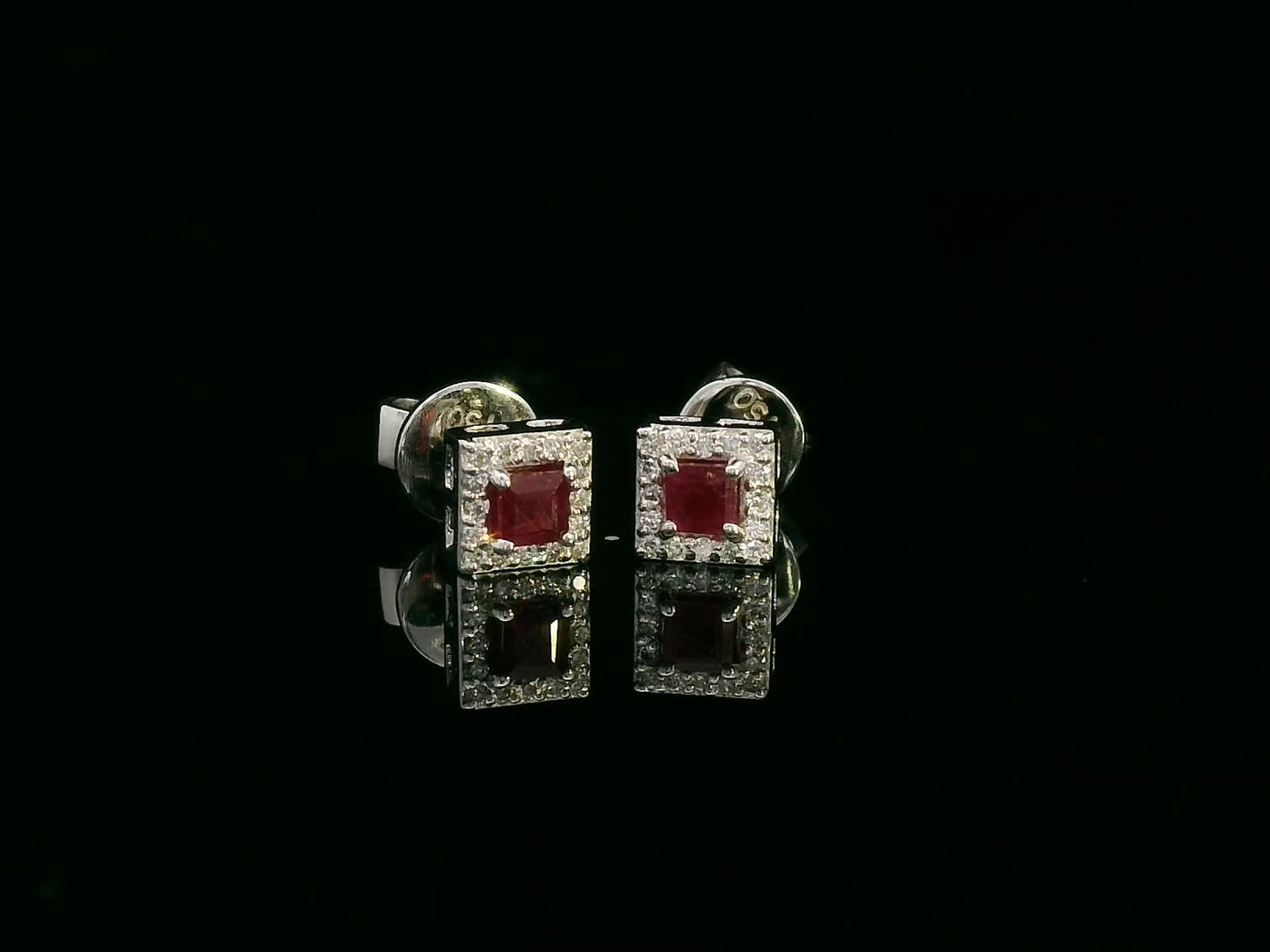 18K White Gold Ruby Stud Earrings with Diamond Halo
