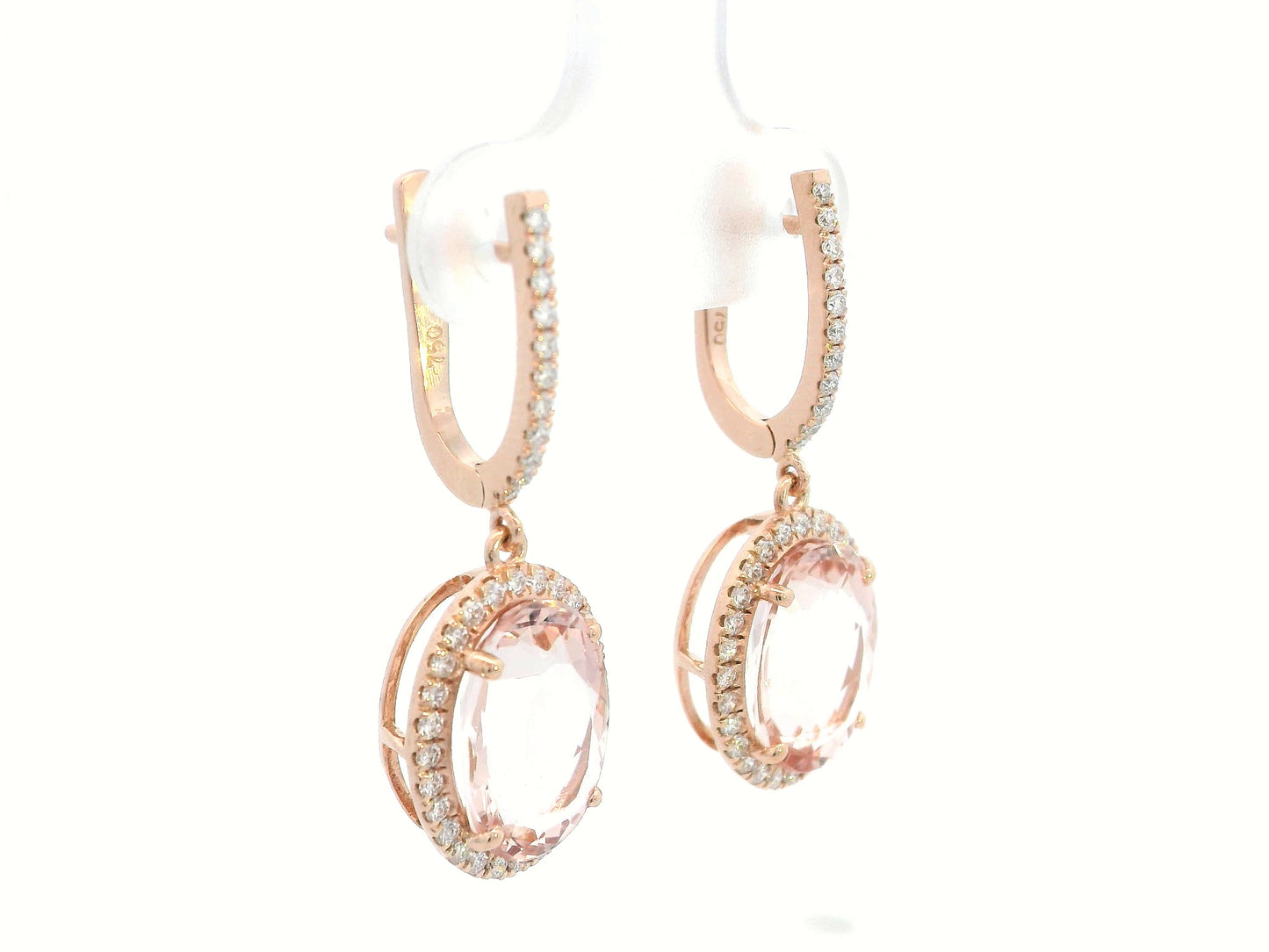 18K Rose Gold Morganite and Diamond Drop Earrings – 7.03ct Morganite with 0.60ct Diamond Halo