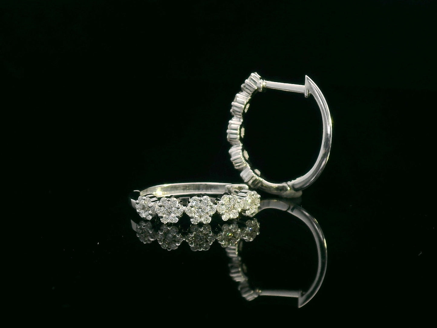18K White Gold Diamond Floral Cluster Hoop Earrings – 0.40 Carat