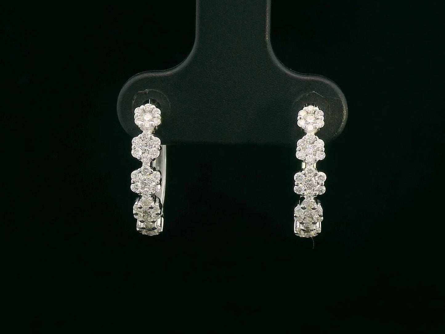 18K White Gold Diamond Floral Cluster Hoop Earrings – 0.40 Carat