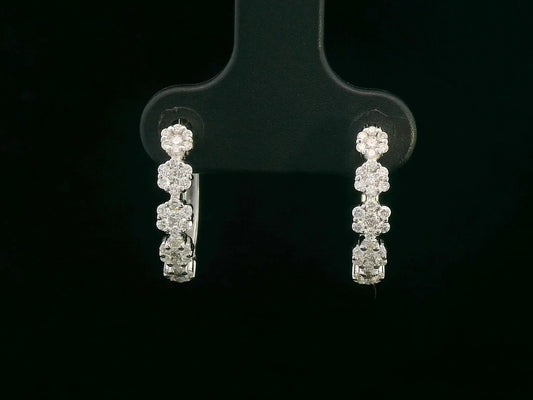 18K White Gold Diamond Floral Cluster Hoop Earrings – 0.40 Carat