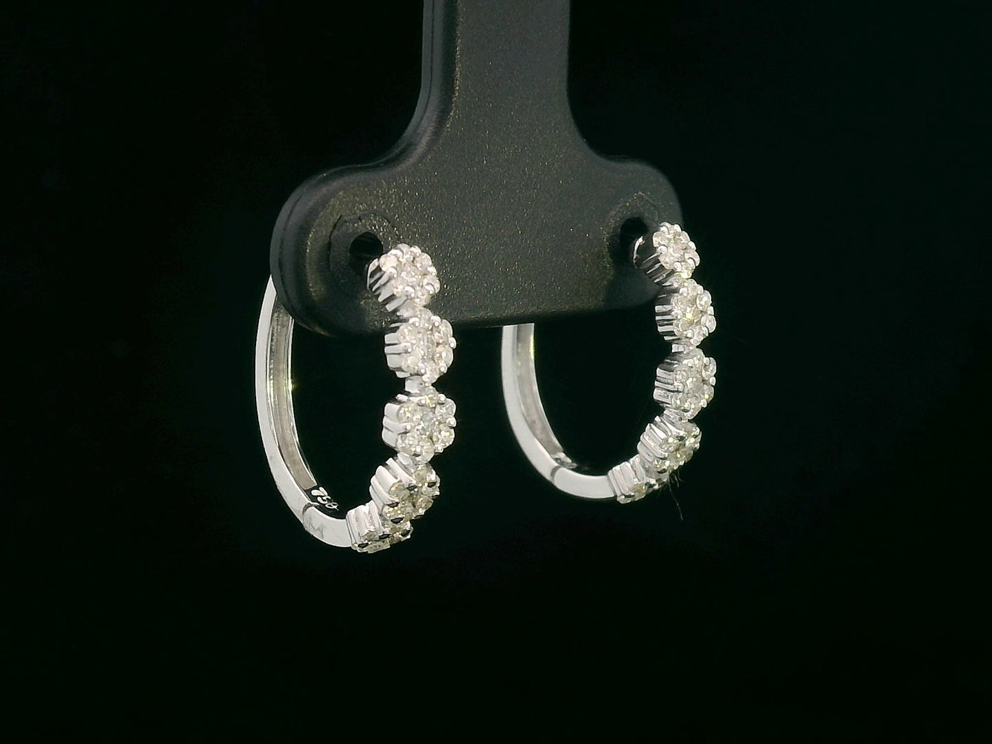 18K White Gold Diamond Floral Cluster Hoop Earrings – 0.40 Carat