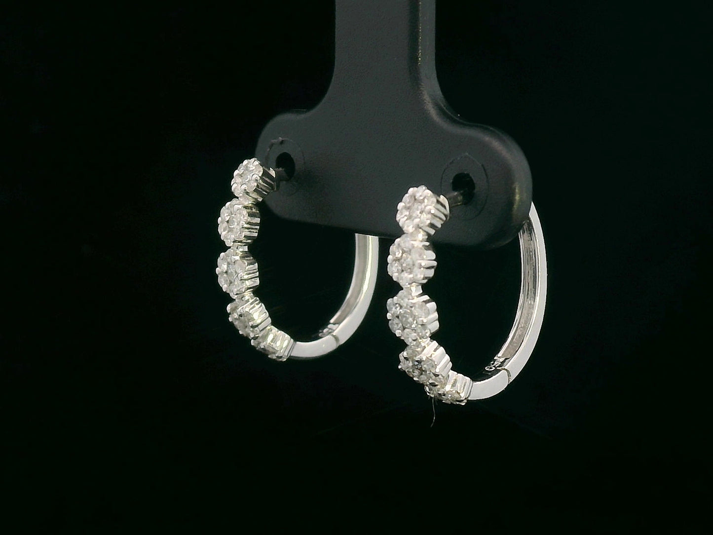 18K White Gold Diamond Floral Cluster Hoop Earrings – 0.40 Carat