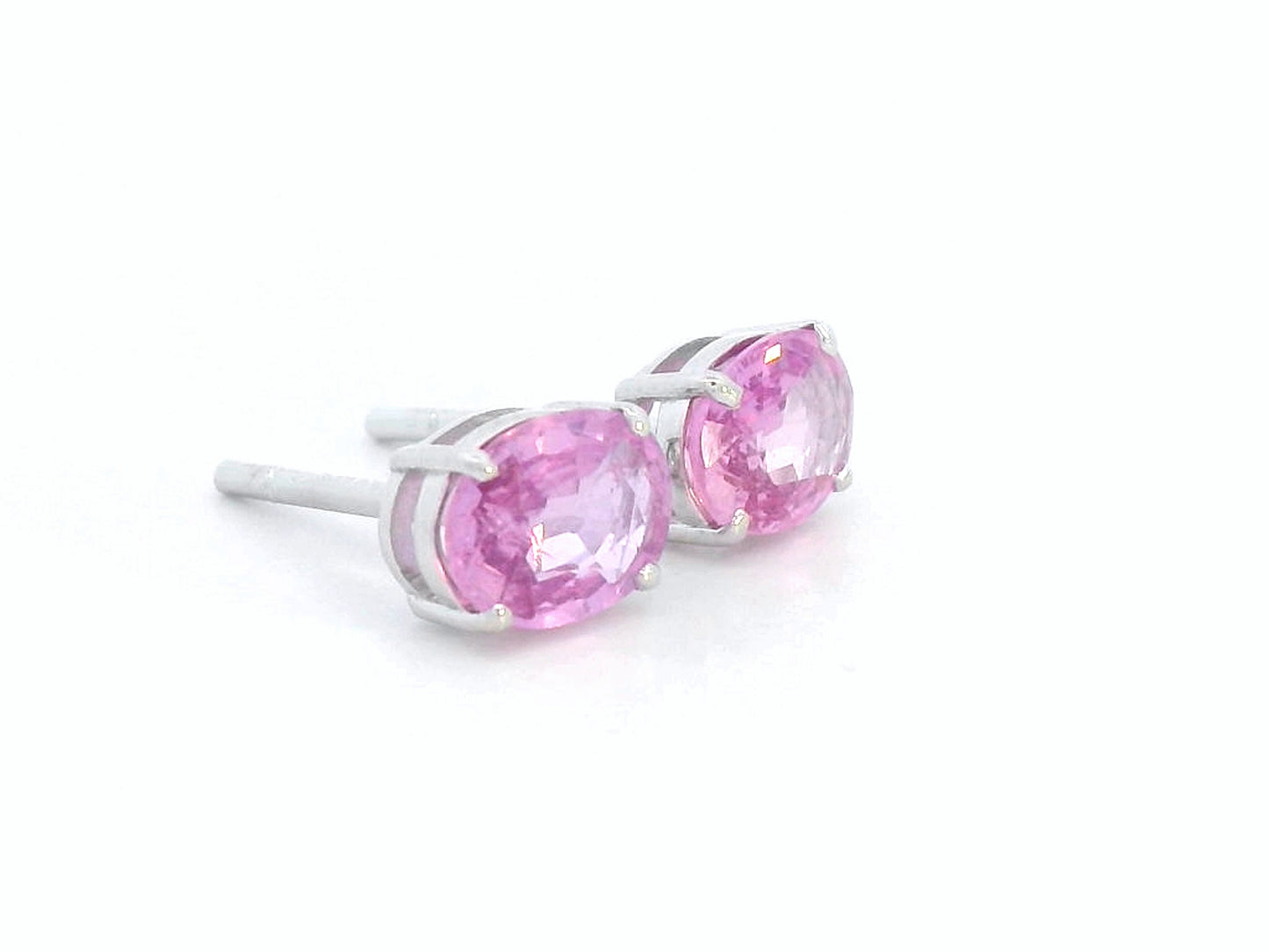 18K white gold stud earrings set with 1.66 carat pink sapphires