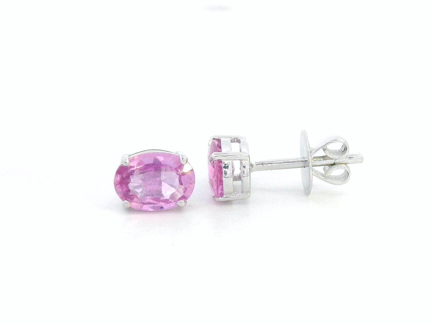 18K white gold stud earrings set with 1.66 carat pink sapphires