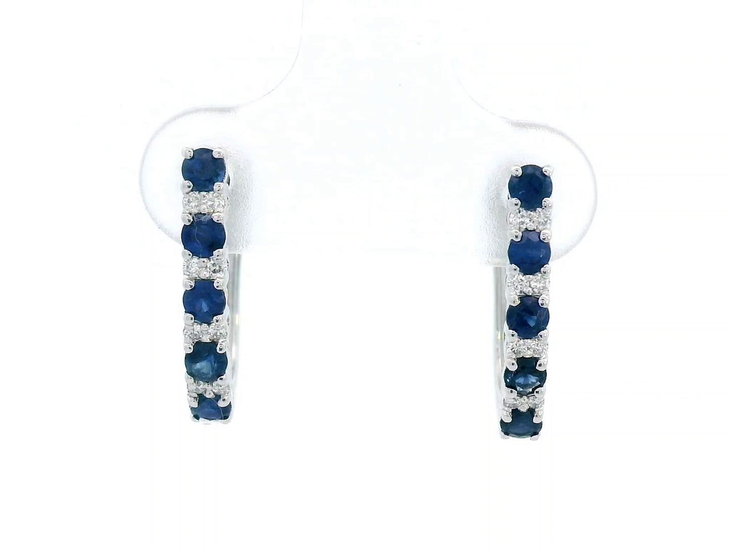 18K White Gold Hoop Earrings with Blue Sapphires and Diamonds