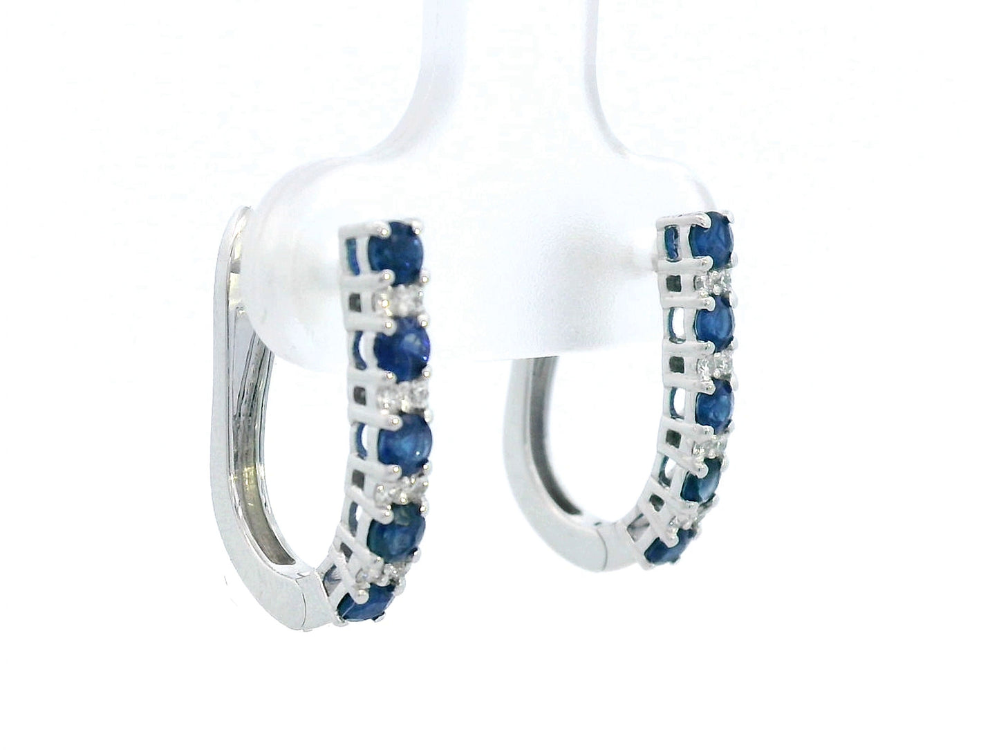 18K White Gold Hoop Earrings with Blue Sapphires and Diamonds