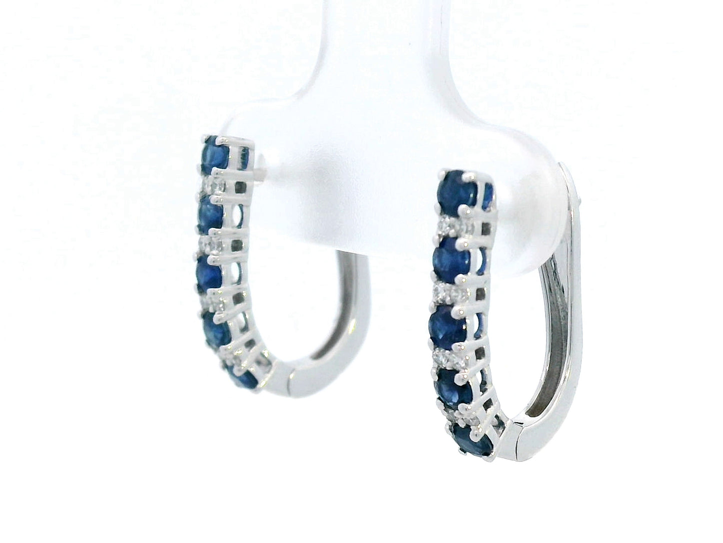 18K White Gold Hoop Earrings with Blue Sapphires and Diamonds