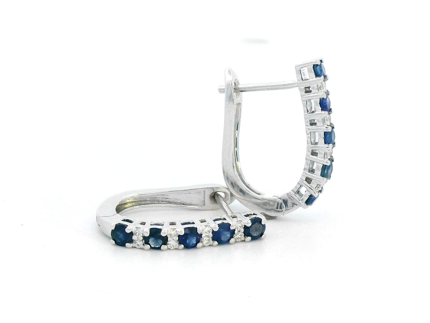 18K White Gold Hoop Earrings with Blue Sapphires and Diamonds