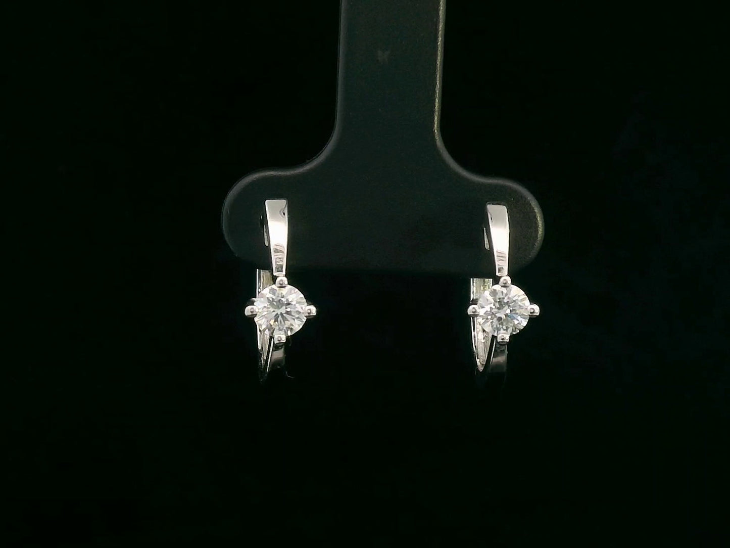 18K white gold hoop earrings with round solitaire diamonds, 0.46 carat total