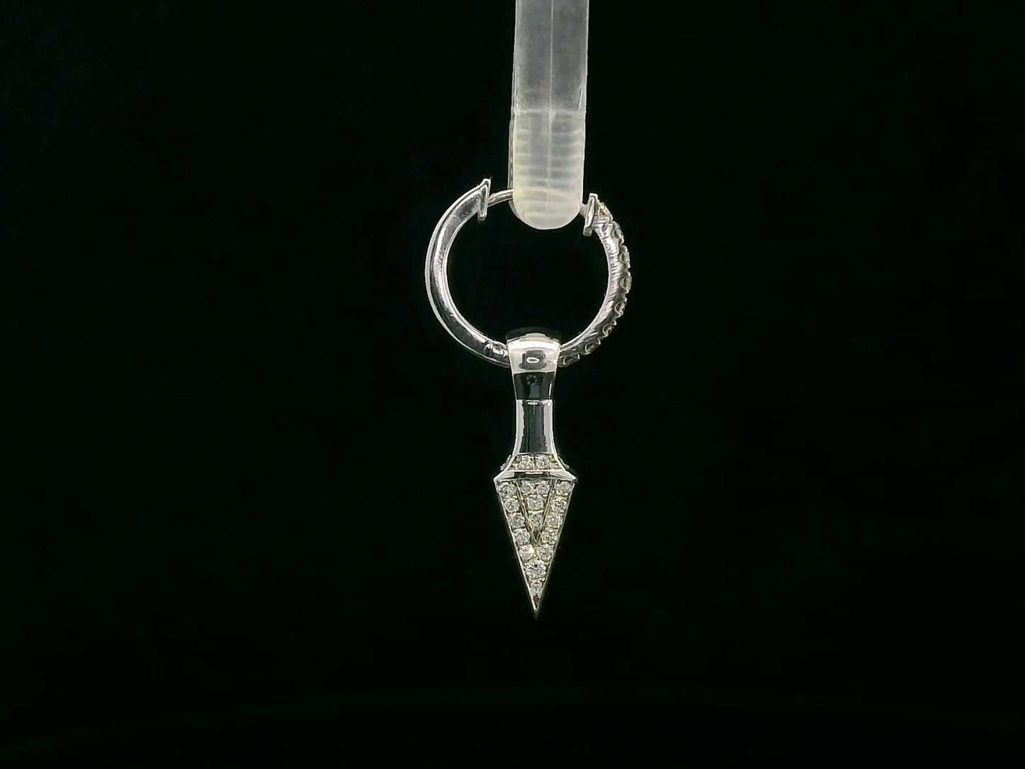 18K gold spearhead drop earring with diamond-accented hoop – single piece for men