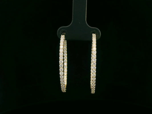 18K yellow gold inside-out diamond hoop earrings with 2.46 carats of round brilliant diamonds