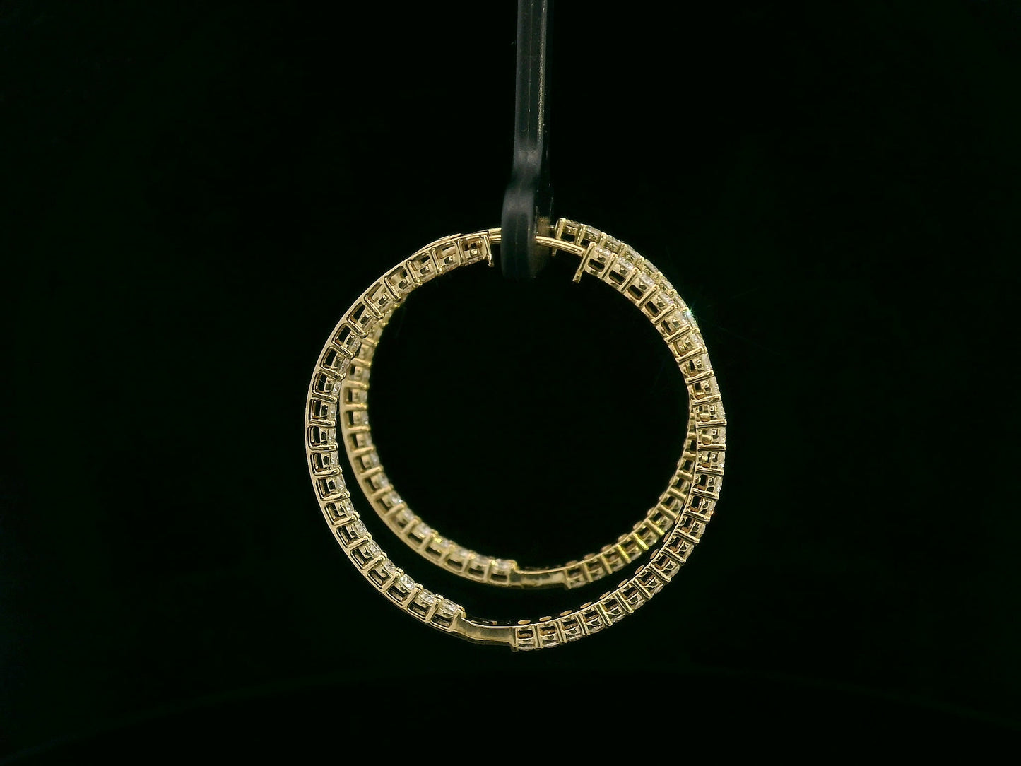 18K yellow gold inside-out diamond hoop earrings with 2.46 carats of round brilliant diamonds