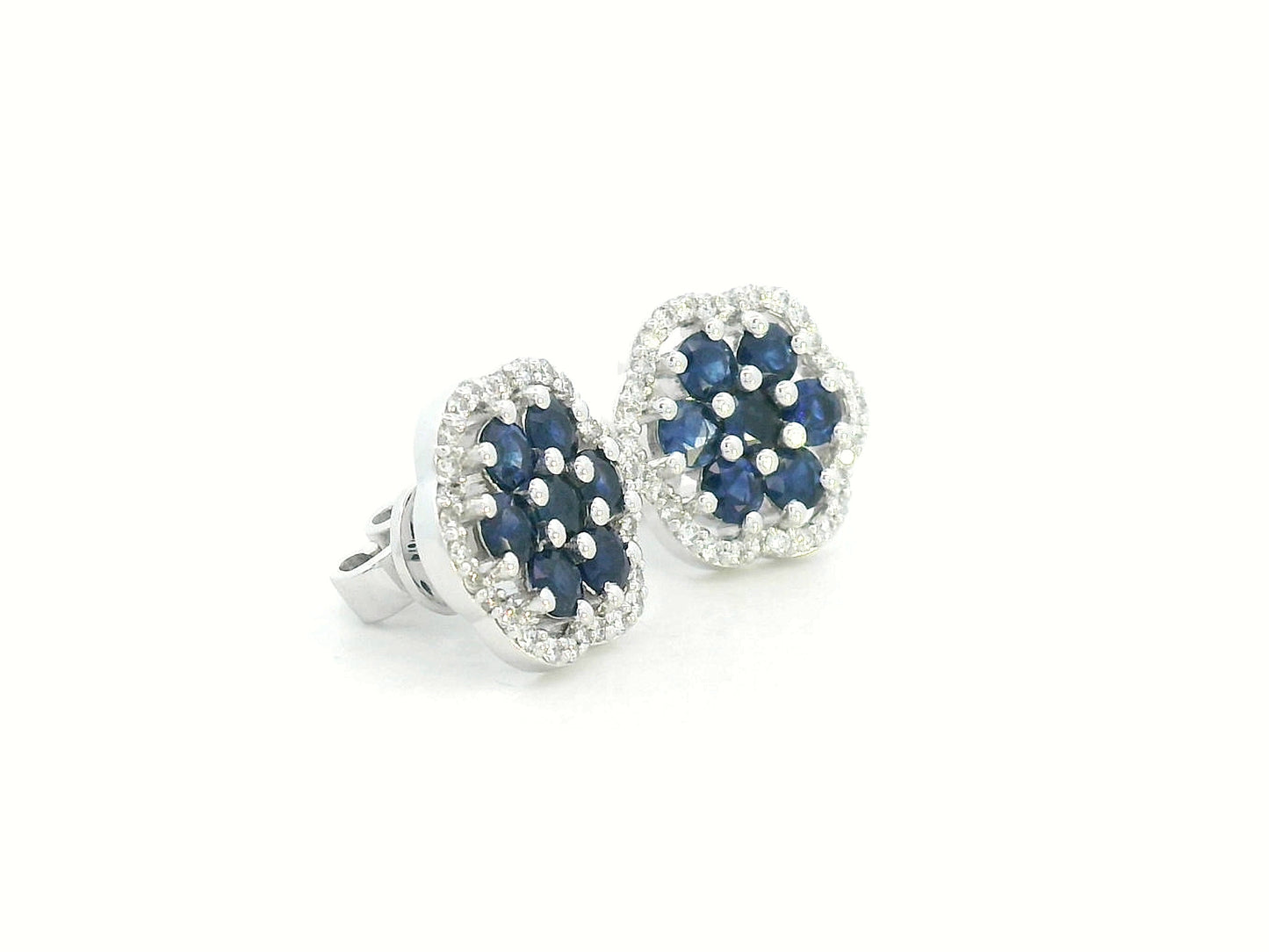 Butterfly-back sapphire and diamond studs in white gold