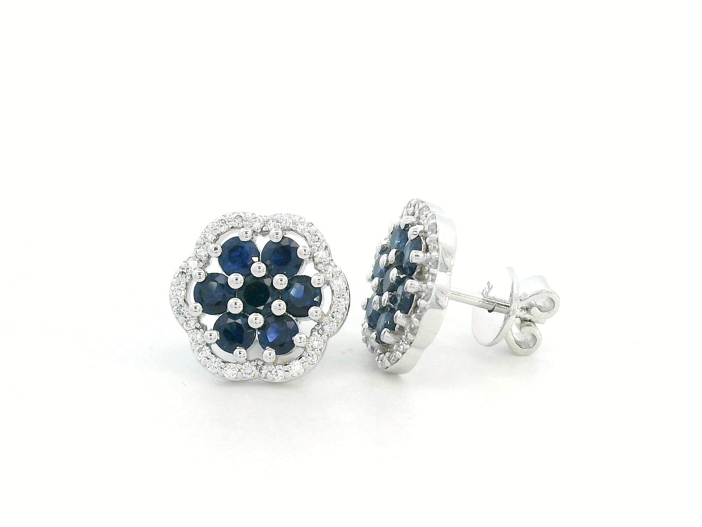 18K white gold floral sapphire and diamond stud earrings