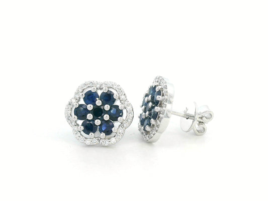 18K white gold floral sapphire and diamond stud earrings