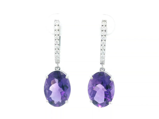 18K white gold drop earrings with amethyst and diamonds