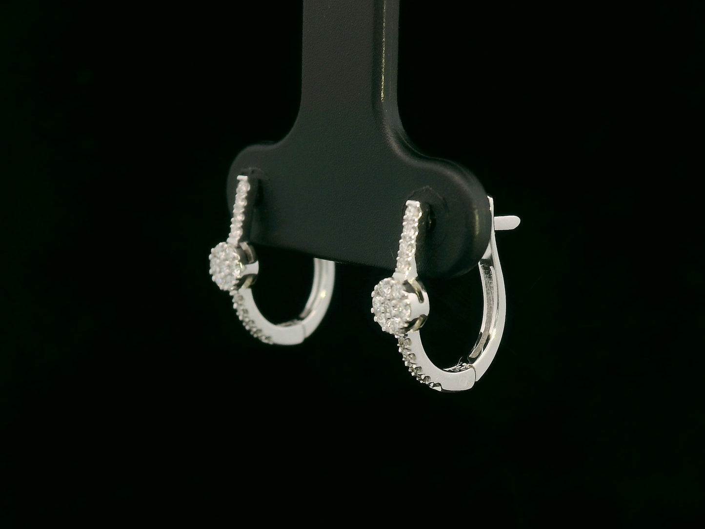 18K white gold diamond hoop earrings with pavé-set natural diamonds, elegant everyday fine jewelry by Emirates Diamonds.