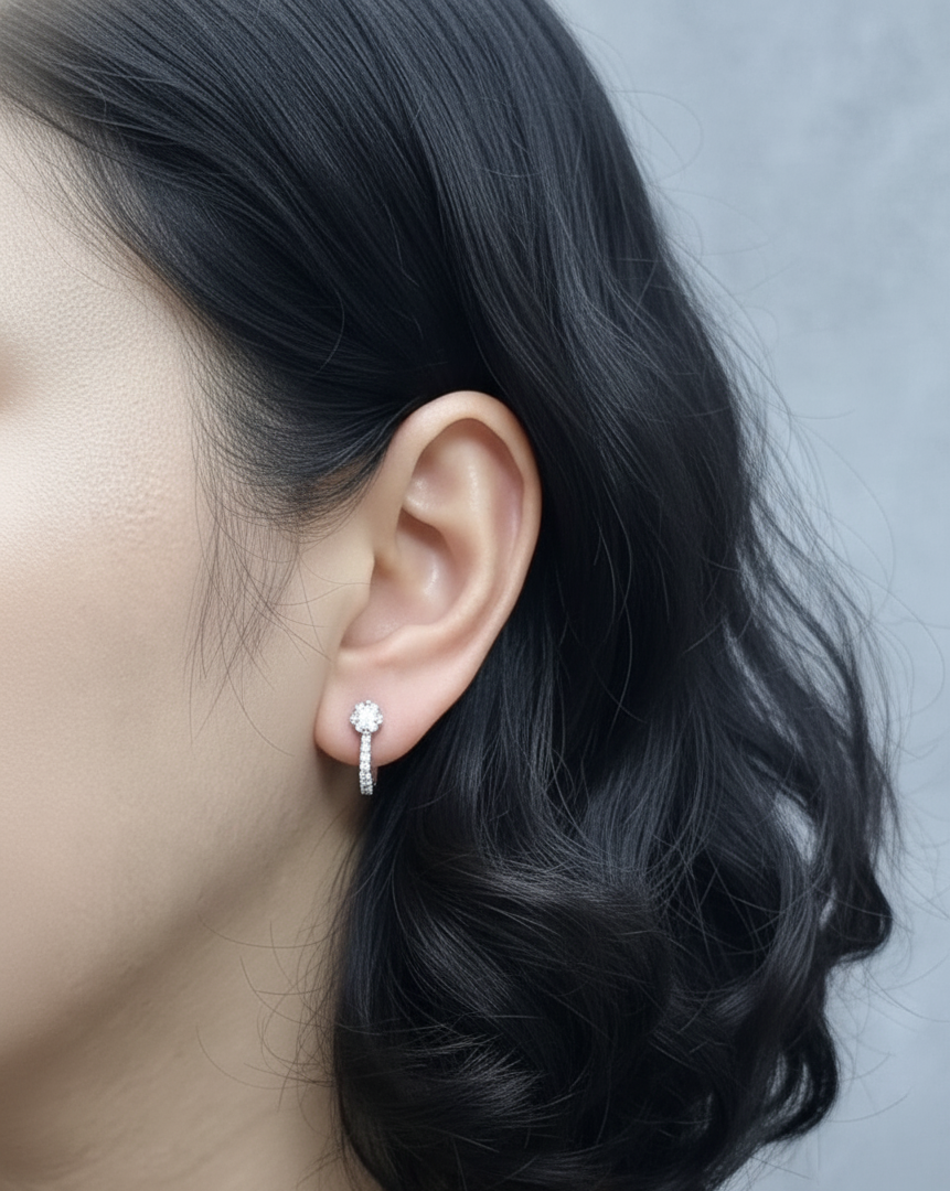 18K white gold diamond cluster hoop earrings with 0.33 carat pavé diamonds