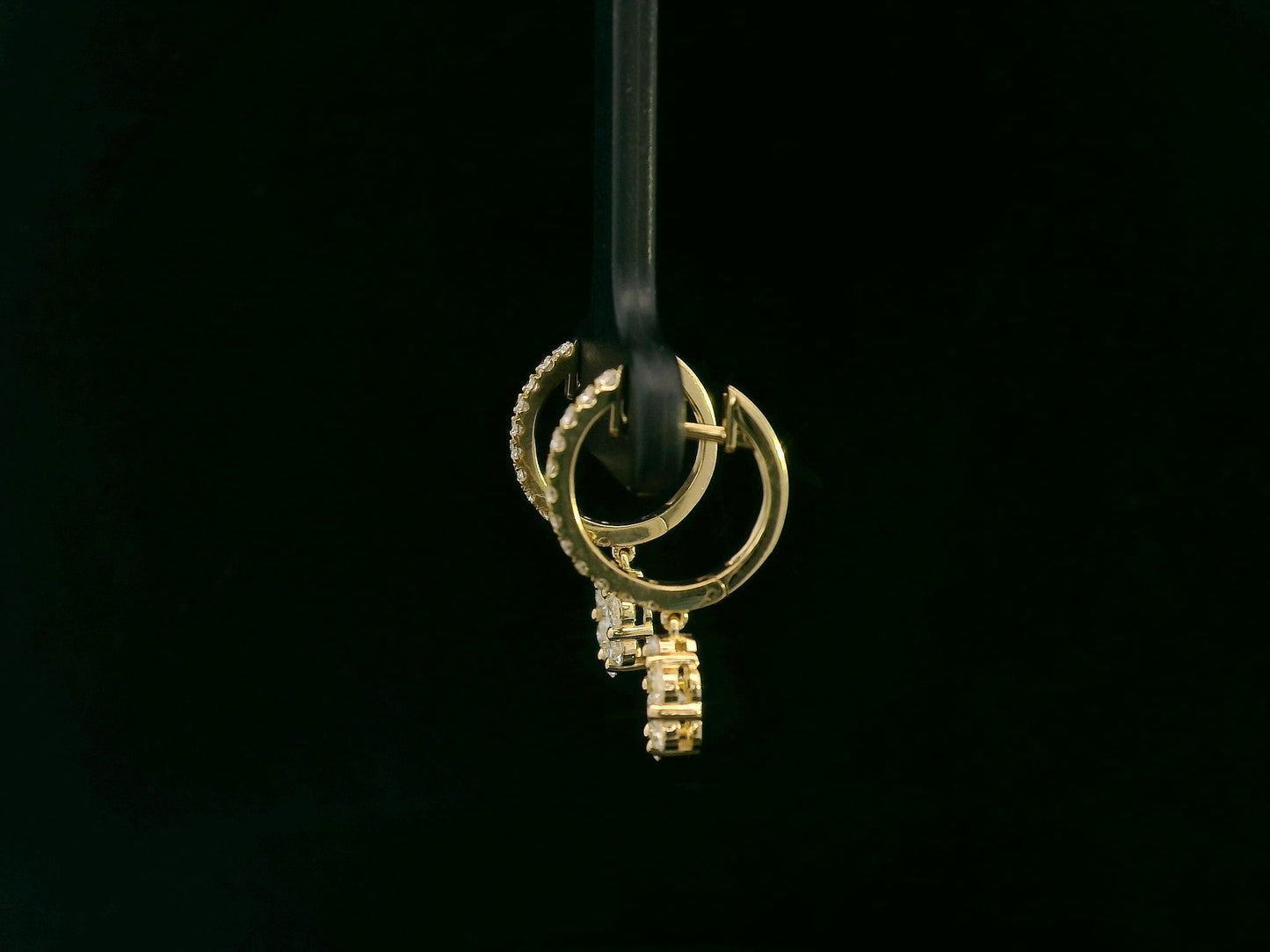 18K yellow gold hoop earrings with pavé-set diamonds and floral diamond drops, total 0.91 carat