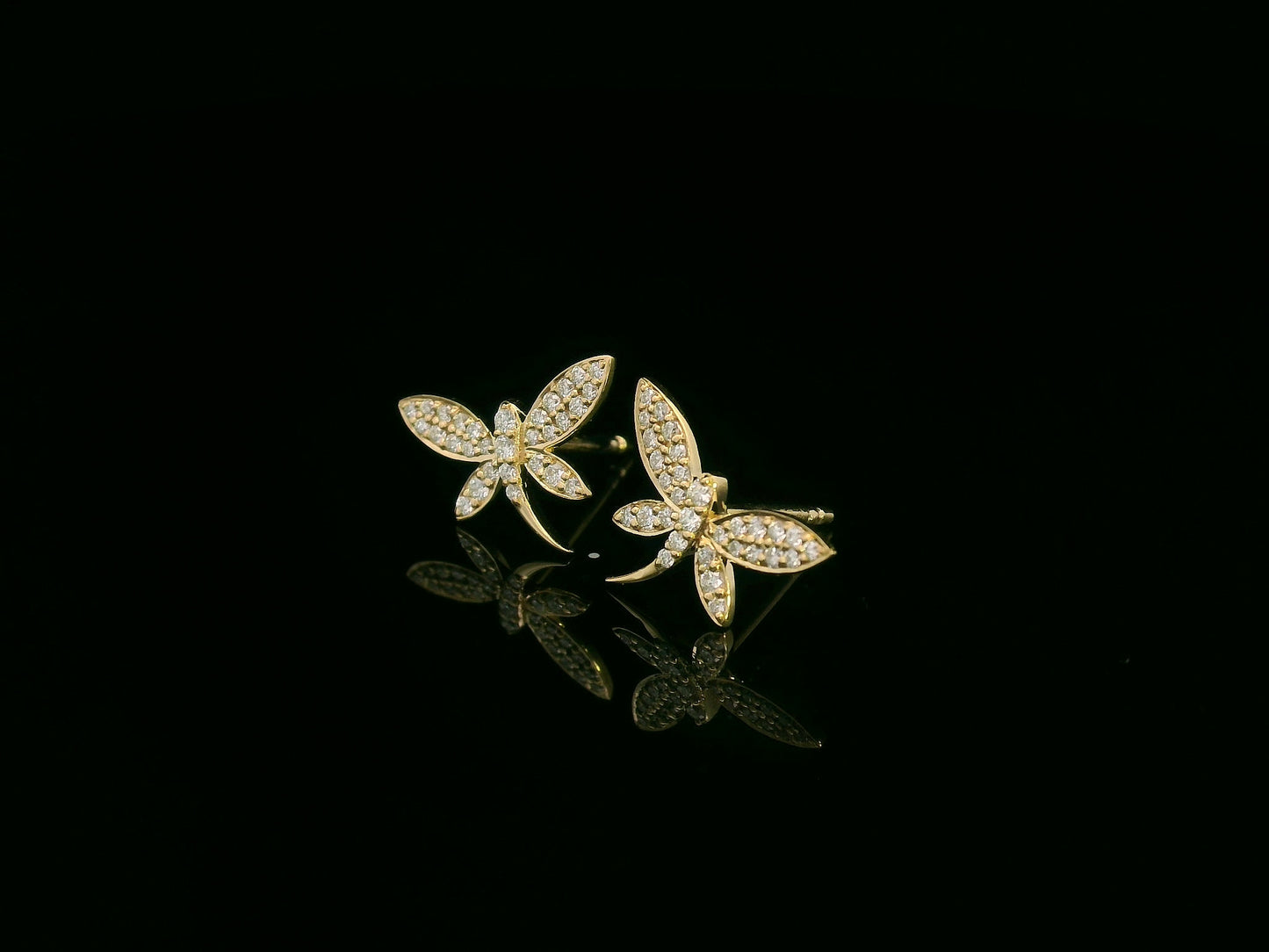 Butterfly diamond earrings in 18K yellow gold with 0.21 carat total diamonds – Emirates Diamonds