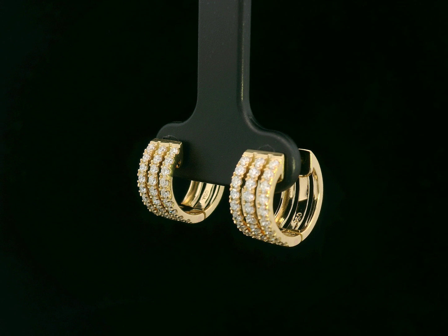 18K yellow gold triple-row diamond hoop earrings – 0.67ct round brilliant diamonds by Emirates Diamonds