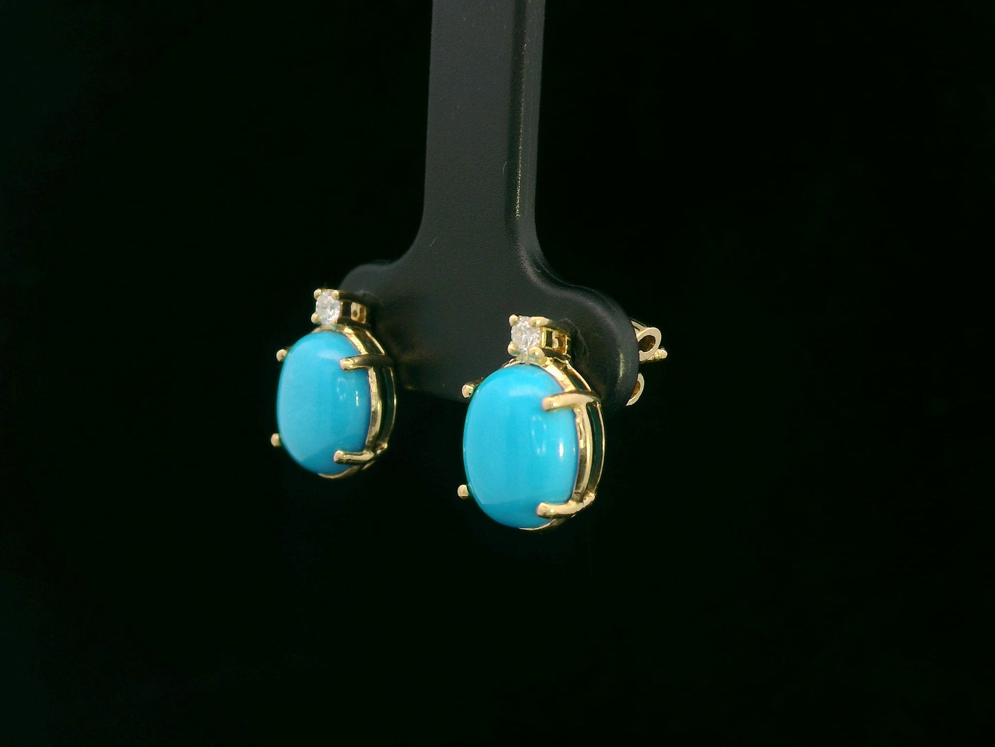 18K yellow gold turquoise and diamond stud earrings – oval turquoise with diamond accents – Emirates Diamonds