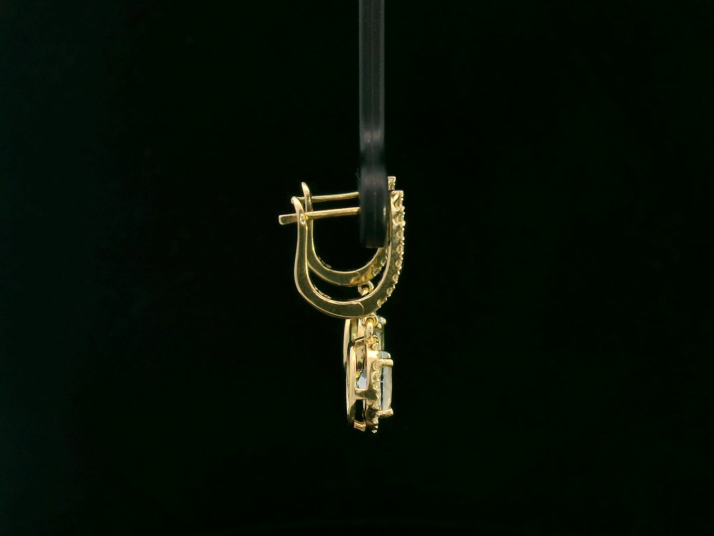 18K yellow gold aquamarine and diamond halo dangle earrings with pavé hoops, 0.87ct aquamarine & 0.39ct diamonds – Emirates Diamonds