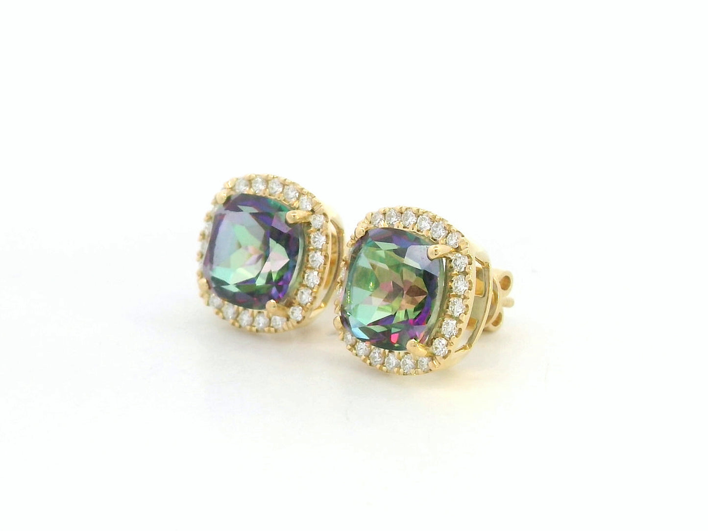 18K yellow gold mystic quartz and diamond halo stud earrings by Emirates Diamonds