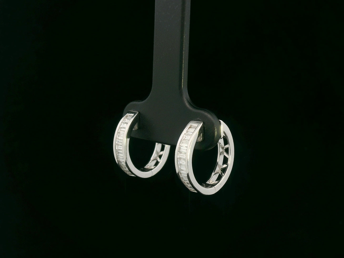Baguette diamond hoop earrings in 18K white gold with 0.42 carat total diamond weight by Emirates Diamonds